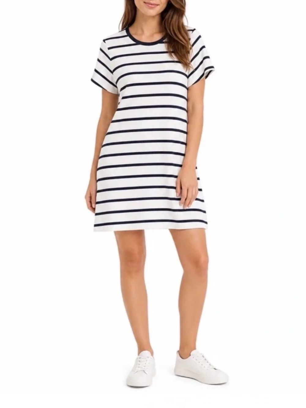 Athleta T-Shirt Dress Women White Blue Striped XL